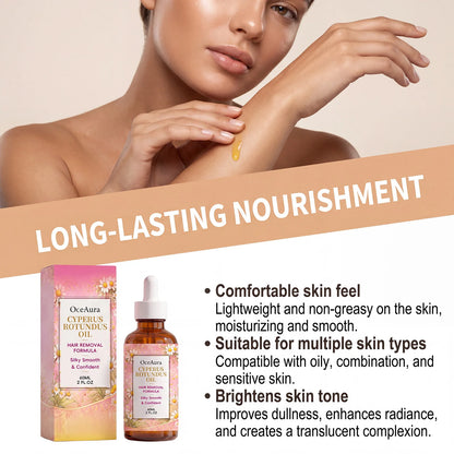 OceAura Cyperus Rotundus Hair Removal Oil Lightweight Non Greasy Gentle Soothing Moisturizing Silky Smooth Hair Reduction Oil