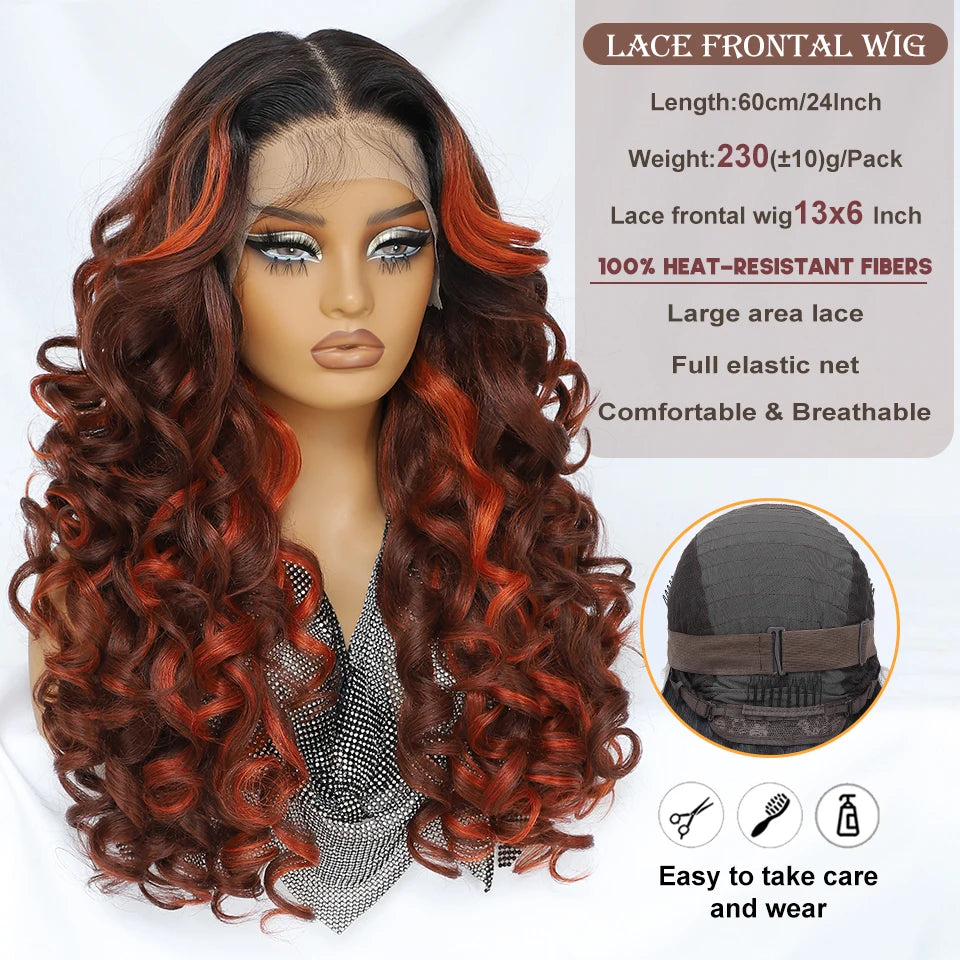 Latisha 13X6 HD 13X5X1 Synthetic Lace Front Wigs Curly Pre Plucked Lace Frontal Wig with Bangs for Women Highlight with Babyhair