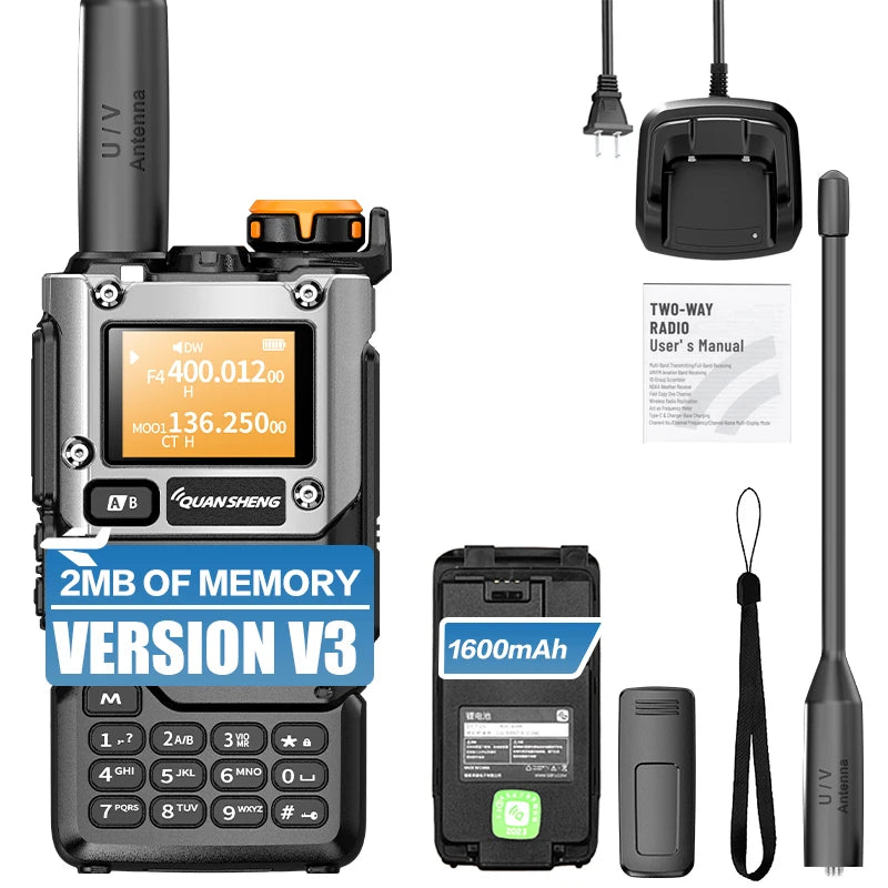 QUANSHENG UV-K5(8) V3 Walkie Talkie 5W 50-600MHz Air Band RX 2MB Memory Custom Firmware Type-C Wireless Frequency Copy Radio