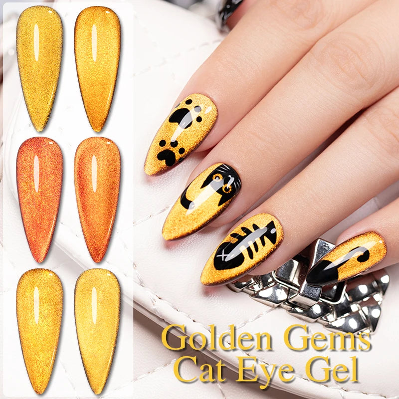 7.5ml Golden Light  Magnetic Gel Golden Gems Magnetic Gel Nail Polish Cat Nail Sparkling Glitter Semi Permanent Varnish