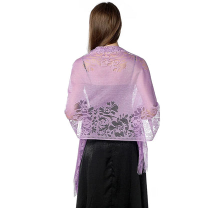 Korean Women Summer Thin Hollow Flower Long Tassel Party Cloak Sunscreen Shawl Sun Clothing Travel Towel Lace Evening Dress Scar