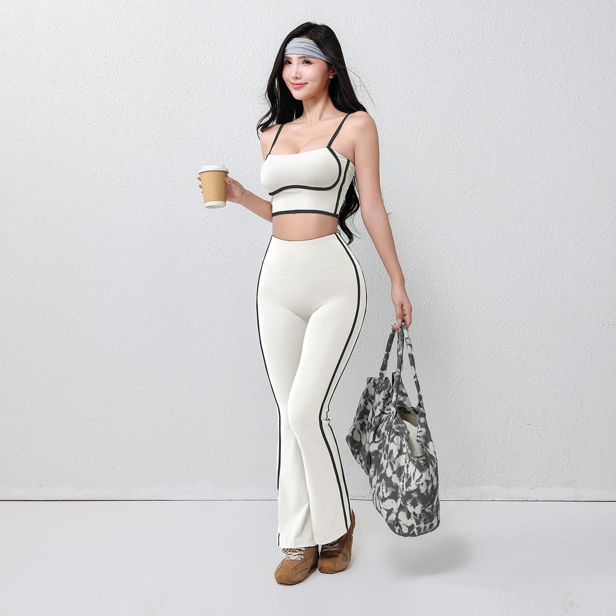 Women's Plus Size Fitness Flare Yoga Pants Four-Way Stretch Breathable Full Length Elastic Waist Hip Lifting Yoga Trousers