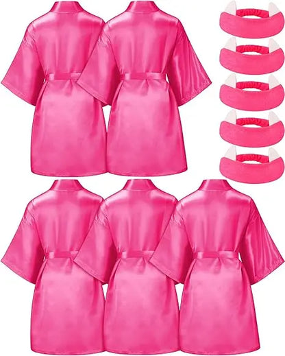 5 Pack Spa Robes for Party Sleepover Slumber Birthday Party Squad Robes DIY Silk Satin Bathrobes with Headband