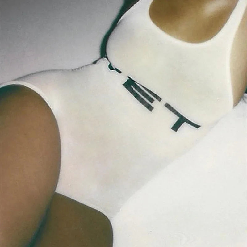 New 2025Summer Women Sexy Sport Romper Subtranslucent Slim Playsuits Letter Printed White Women'S Raceback Sleeveless