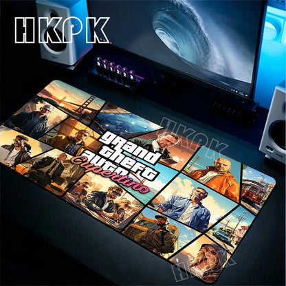 Large Gamer Desk Mat Office Table Pad Grand Theft Auto Deskpad Pad Computer Laptop Accessories Gaming Mousepad Anime Xxl 90x40cm