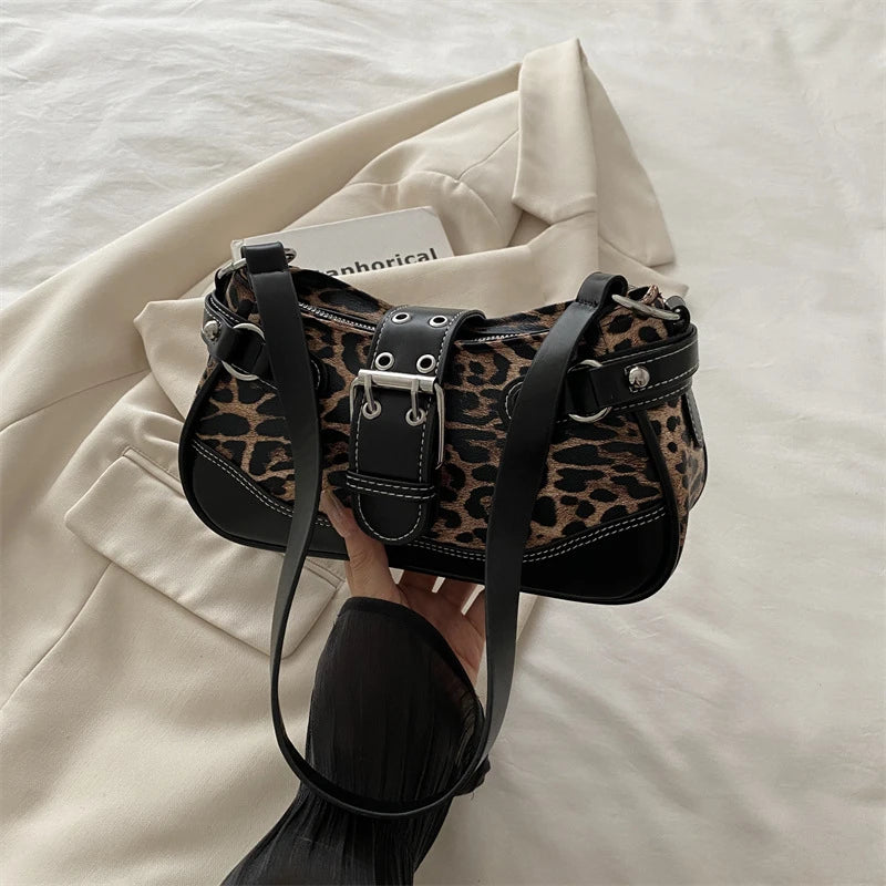 Fashion PU Shoulder Bags Leopard Print Retro Messenger Bag Large Capacity Underarm Bag Women Daily Use Handheld Bag