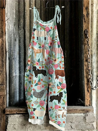 New Fashion 3D Printed Women's Jumpsuit Spring And Summer Breathable New Suspenders Home Comfort Adjustable Back Pants