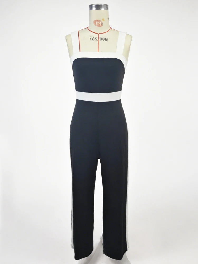 Women's Black White Jumpsuit Square Neck Contrast Trim Ideal for Evening Events Parties Elegant Styles