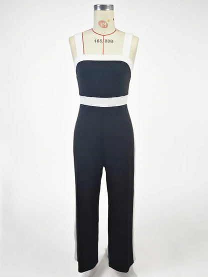 Women's Black White Jumpsuit Square Neck Contrast Trim Ideal for Evening Events Parties Elegant Styles