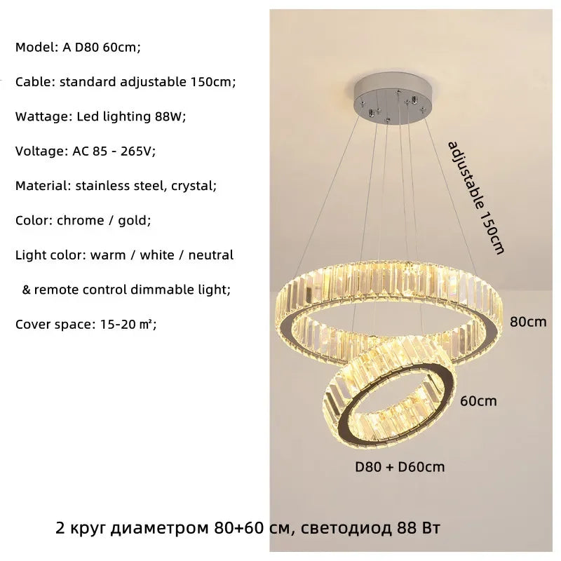 Modern Luxury Led Dimmable Pendant Lights Lustre Living Room Chandelier Lamp Fixtures Foyer Shiny Steel  Luminarias Light