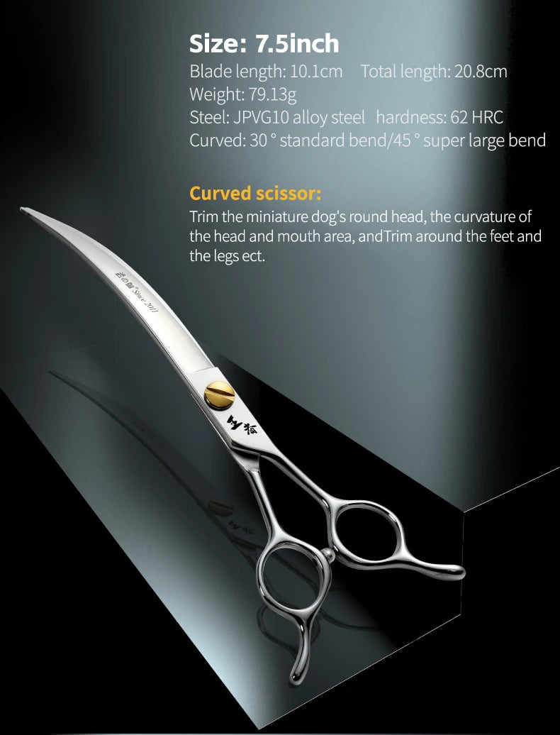 Fenice King Series VG10 Steel 7/7.5/8 Inch Professional Pet Dogs Grooming Scissors Straight Curved Thinnier Chunker Shears Tools