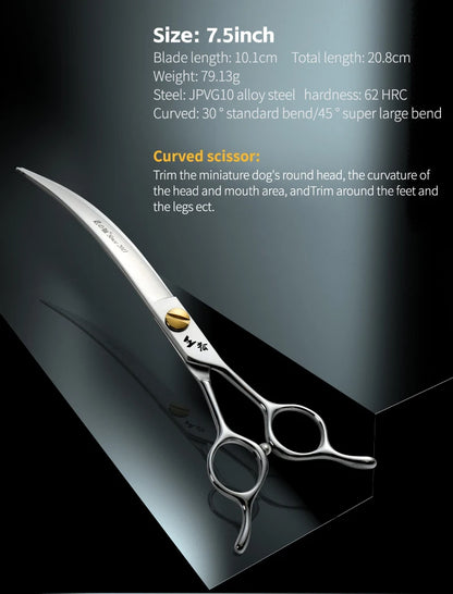 Fenice King Series VG10 Steel 7/7.5/8 Inch Professional Pet Dogs Grooming Scissors Straight Curved Thinnier Chunker Shears Tools