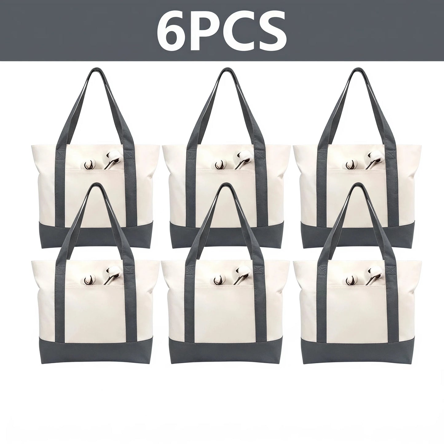 1/3/6PCS Heavy Duty Canvas Tote Bag with Front Pocket Blank DIY Reusable Grocery Shoulder Bag for Women Office School Beach