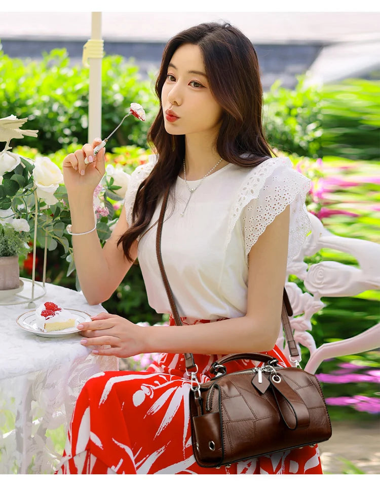 New Fashion Crossbody Bags Women's Genuine Leather Bag Simple Tote Bag Vintage Boston Handbag Luxury Design Female Shoulder Bags