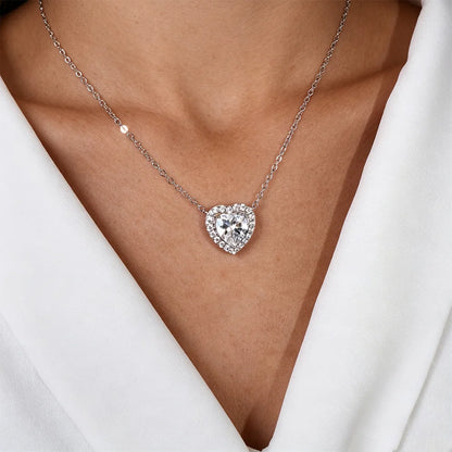 COSYA 1-4CT Heart Cut Moissanite Necklaces For Women 100% S925 Silver D Color Halo Diamond Pendant Fine Jewelry Gift Certified