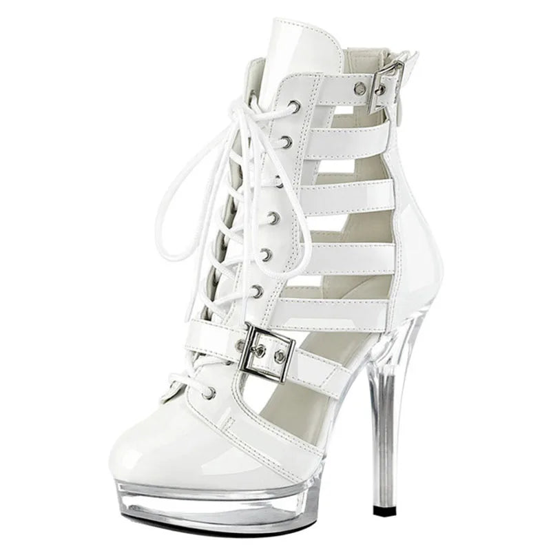 New Roman Hentian high lace-up short boots 13cm 15cm 17cm pole dance high heels fashionable and sexy waterproof platform boots
