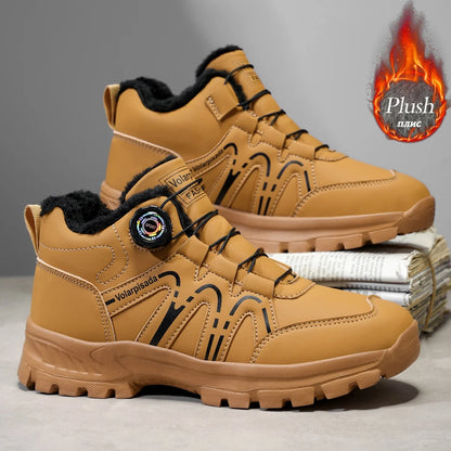 Unisex Winter Fleece Lined Snow Boots Rotary Quick Lock Buckle Waterproof Leather Non Slip Lug Sole Warm Ankle Hiking Booties Cold Resistant Outdoor Trekking Footwear 2026 New