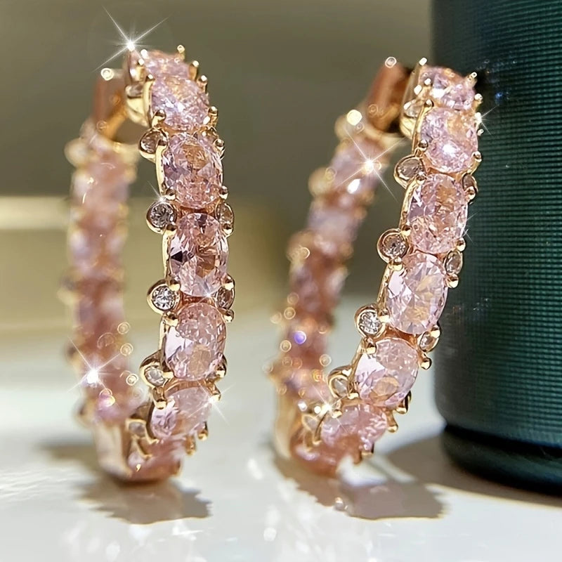 Princess Square Cubic Zirconia Hoop Earrings Luxury Trendy Ear Circle Earrings for Women Fashion Versatile Female Jewelry Gifts