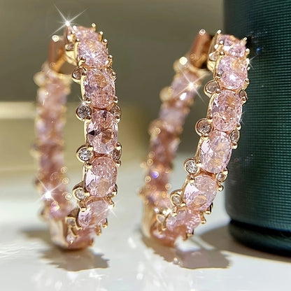 Princess Square Cubic Zirconia Hoop Earrings Luxury Trendy Ear Circle Earrings for Women Fashion Versatile Female Jewelry Gifts
