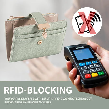 Pomelo Best Small Leather Wallet for Women Purse RFID Blocking Bifold Soft Card Holder with ID Window Zipper Coin Pocket Wallets