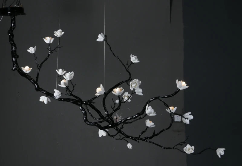 New Italian Light Luxury Ceramic All Copper Branch Living Room Ceiling Light Hotel Restaurant Sales Department Staircase Light
