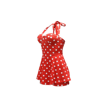 Joskaa Polka Dot Halter Bandage Rompers Women Sexy Low-cut Sleeveless Backless Bodycon Playsuits Y2k Streetwear Holiday Clubwear