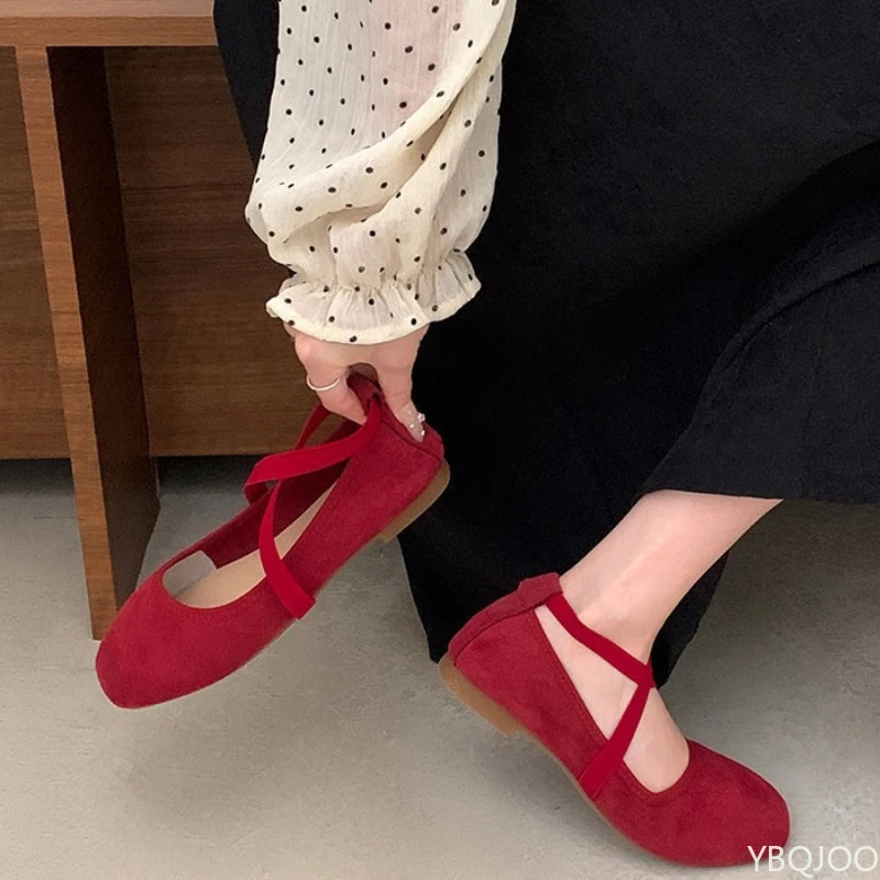 Ladies Ballet Shallow Flat Shoes Women's Retro Mary Jane Shoes Luxury Soft Sole Shoe Women Cross Strap Flats Zapatos Mujer 2025