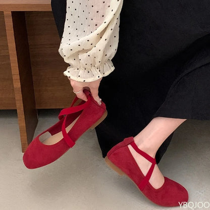 Ladies Ballet Shallow Flat Shoes Women's Retro Mary Jane Shoes Luxury Soft Sole Shoe Women Cross Strap Flats Zapatos Mujer 2025