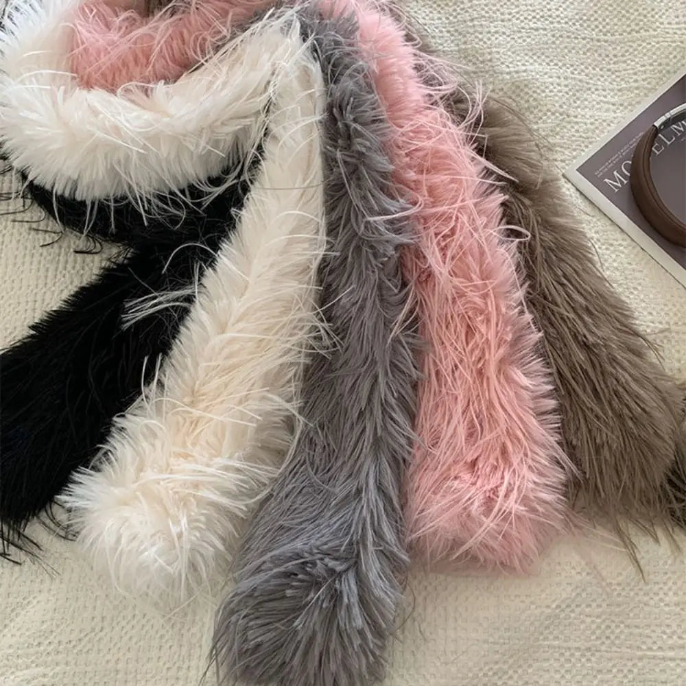Fashion  Long Strip Scarf Thick Fluffy Imitation Mink Fur Y2K Girl Scarf Luxury Classic Soft Shawl Ladies Tassels Scarf