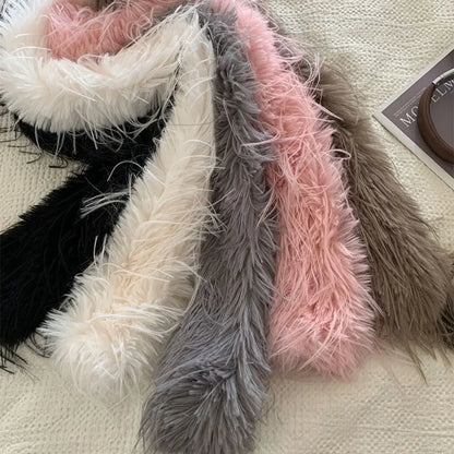Fashion  Long Strip Scarf Thick Fluffy Imitation Mink Fur Y2K Girl Scarf Luxury Classic Soft Shawl Ladies Tassels Scarf
