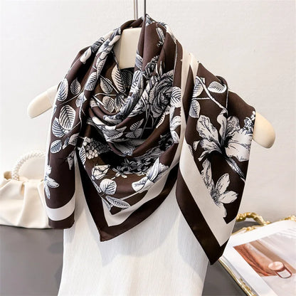 2026 Luxury Brand Square Scarf Design Shawl Wrap 90cm Print Twill Silk Women Hijab Female Foulard Headband Bandana