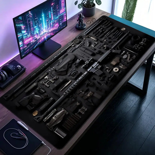 Military Weapons Theme Mouse Pad Large Computer Office Game Table Mat Rubber Anti-slip Stitched Keyboard Mat 90x40 XXL Desk Pads