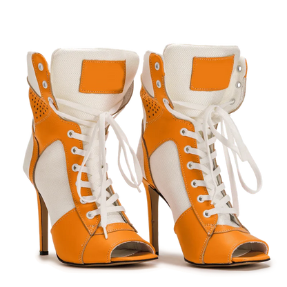 Peep Toe Corss Tied Patchwork Ankle Boots Sexy Square Toe Thick Heel New Arrivals Fashion Women Runway Shoes