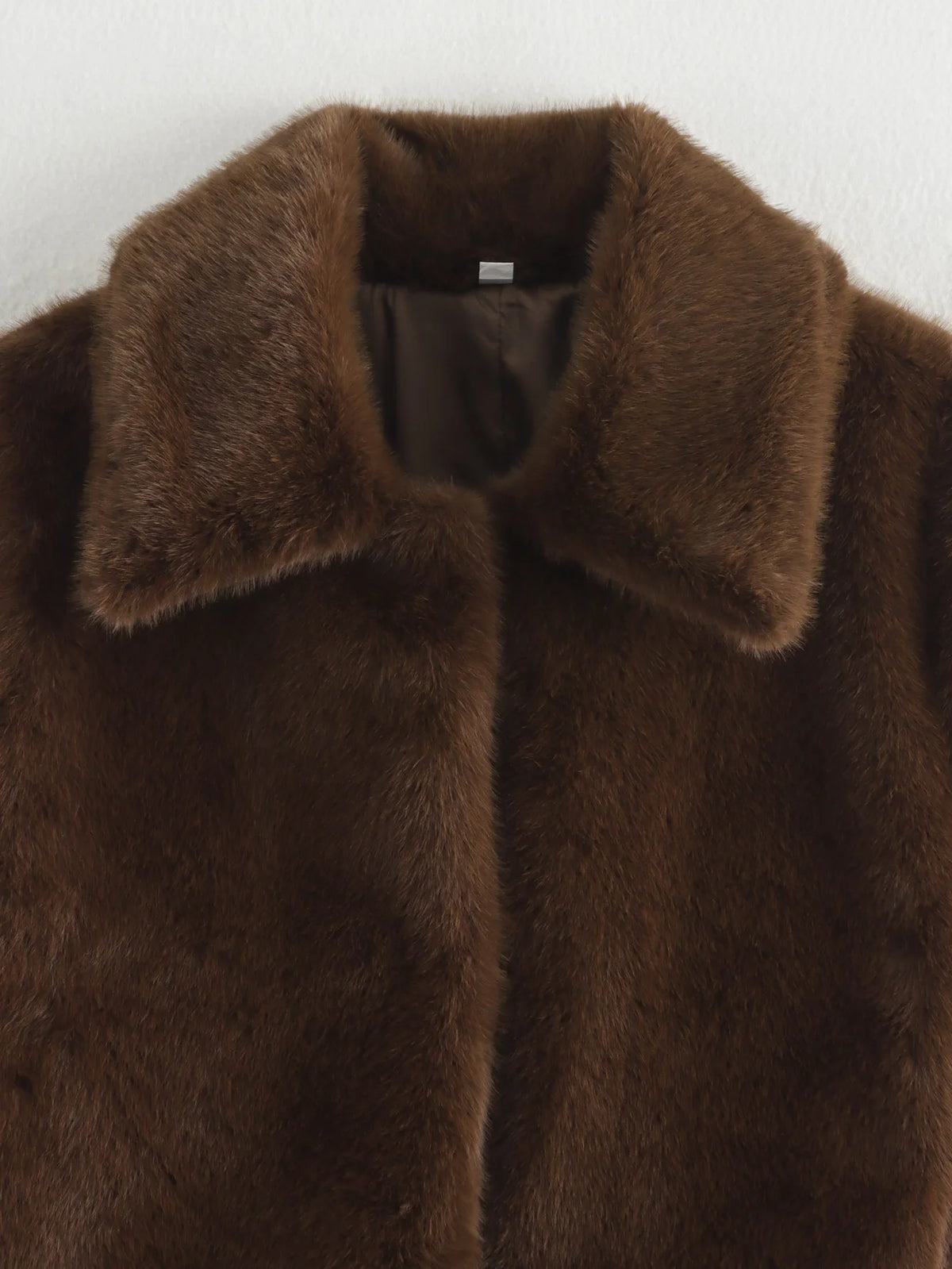 HH Women Casual Brown Short Faux Fur Coat Turn-Down Collar Long Sleeve Jacket 2025 Autumn Winter Loose High Street Outwear