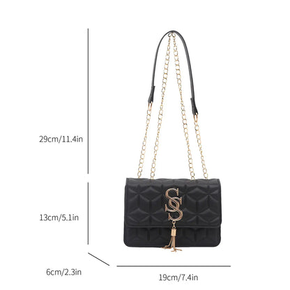 Light Luxury Trend Argyle Quilted Small Square Bag Metal Letter Tassel Flap Crossbody Bags Commuting Fashion Shoulder Bag
