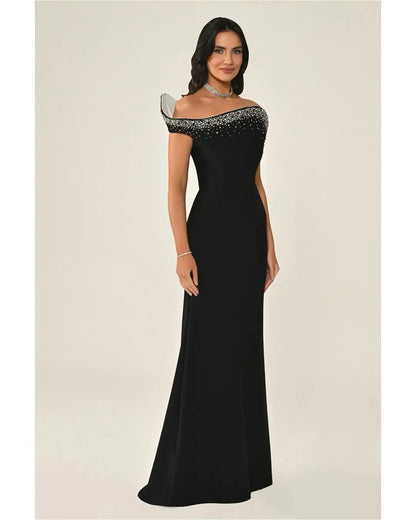 Aunber Elegant Crystal Appliques One Shoulder Evening Prom Dresses Gown Black Irregular Mermaid Party Dresses Women Customized