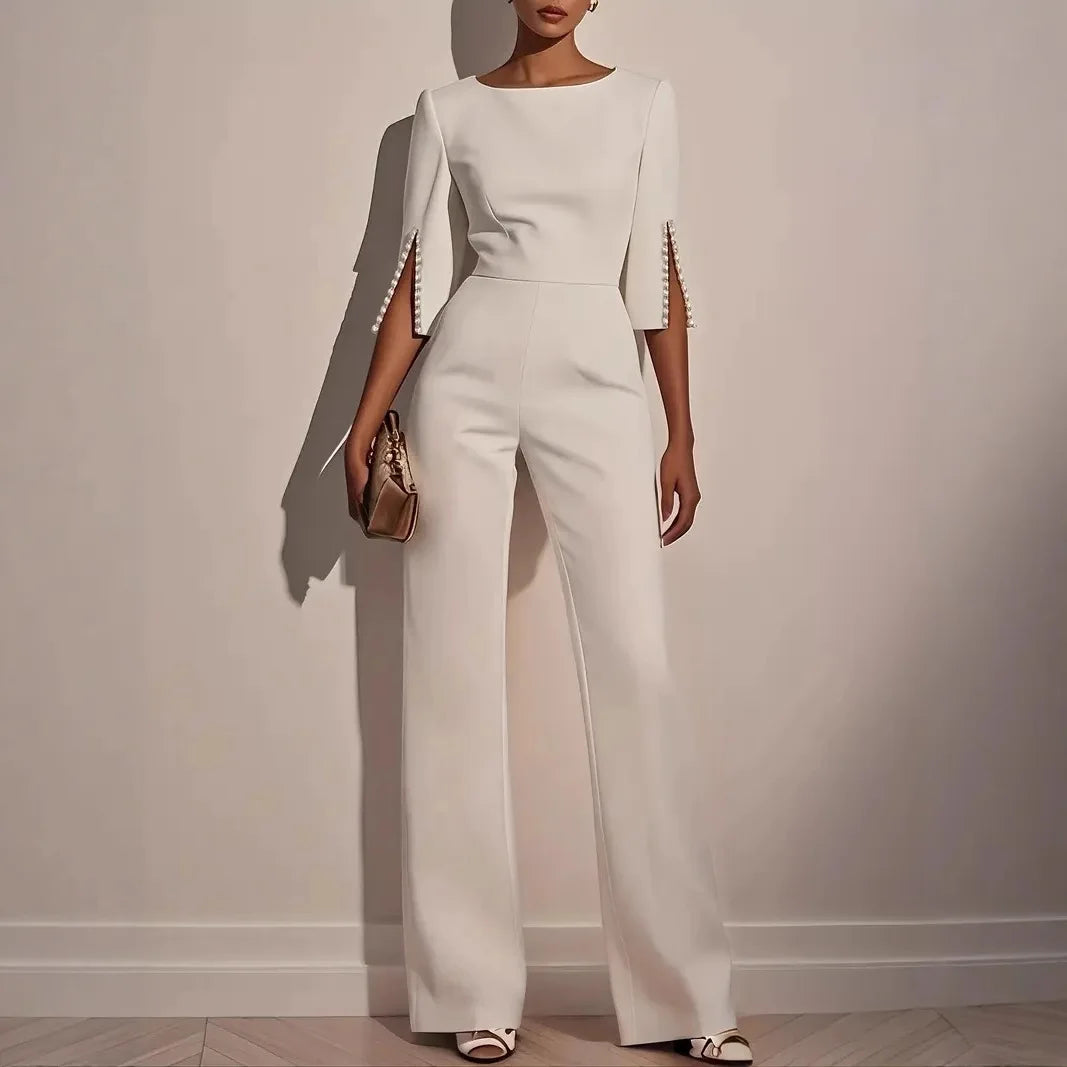 Jumpsuits women 2026 rompers spring summer solid-color beaded decorated slim spit long jumpsuit women's clothing