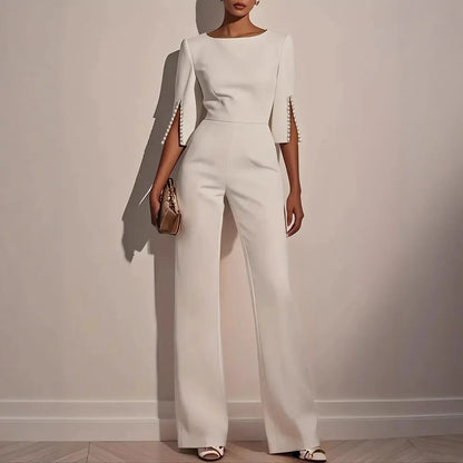 Jumpsuits women 2026 rompers spring summer solid-color beaded decorated slim spit long jumpsuit women's clothing