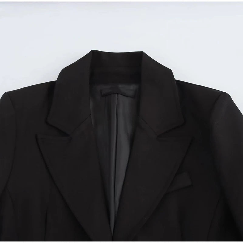 Elegant Shoulder Pad Slim Suit Jackets Women Solid Lapel Long Sleeved Jacket Female 2025 Spring Chic Daily Style Outwears Tops