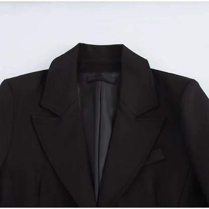 Elegant Shoulder Pad Slim Suit Jackets Women Solid Lapel Long Sleeved Jacket Female 2025 Spring Chic Daily Style Outwears Tops