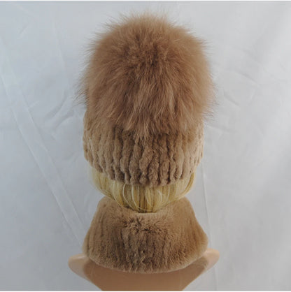 New Winter Lady Brand Hand Make Real Genuine Fox Fur Hat Scarf Girls Natural Real Rex Rabbit Fur Ring Cap Real Fur Scarves Hats