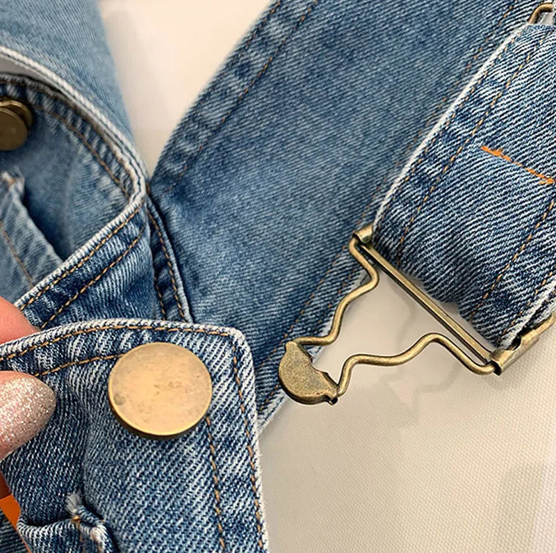 Women Denim Overalls Vintage Streetwear Loose Jumpsuit Korean Straight Wide Leg Pants Casual Jeans All Match Trousers