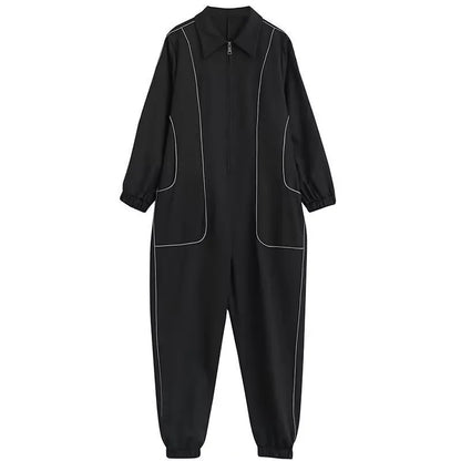Haren Style Jumpsuit For Women Spring Autumn New Safety Reflective Strip Loose Tied Foot Rompers Set Female Casual Overalls