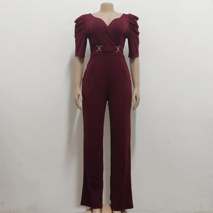 Yellow Rompers for Women XXL Fashion V Collar Short Sleeve Rompers Women Jumpsuits 2023 Club Lace Up High Waist Elegant Jumpsuit