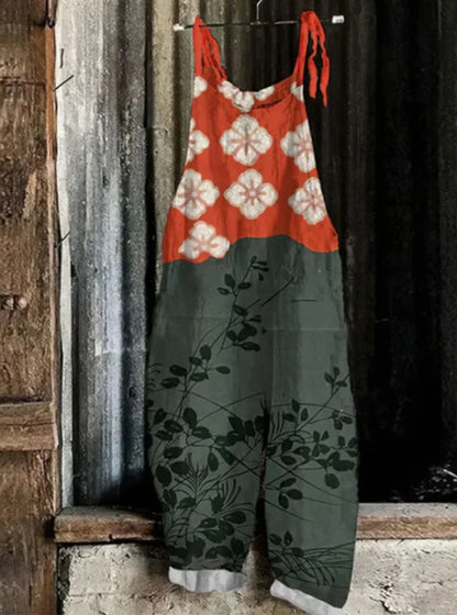 Suspenders Jumpsuits Women Print One Piece Pocket Overalls Sling Long Pants Casual Loose High Waist Rompers Y2k Streetwear 2025