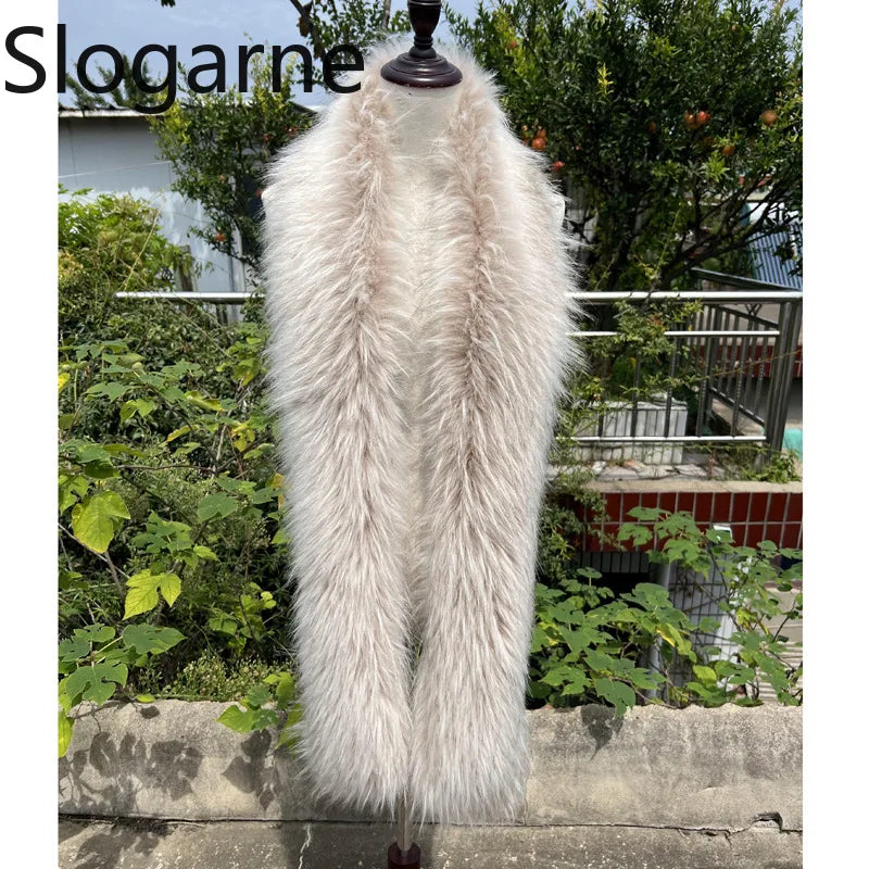 American 180cm Super Long Faux Fox Fur Scarf Winter Women Cosplay Warm Fashion Neck Decor Fluffy Shawl Wrap Luxury Furry Scarves