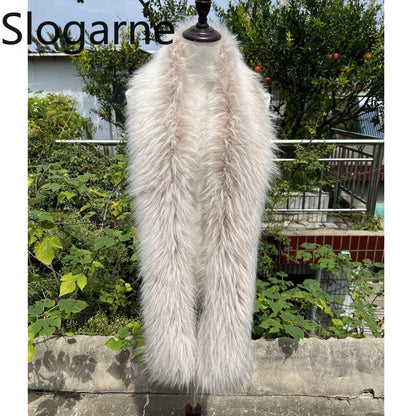 American 180cm Super Long Faux Fox Fur Scarf Winter Women Cosplay Warm Fashion Neck Decor Fluffy Shawl Wrap Luxury Furry Scarves