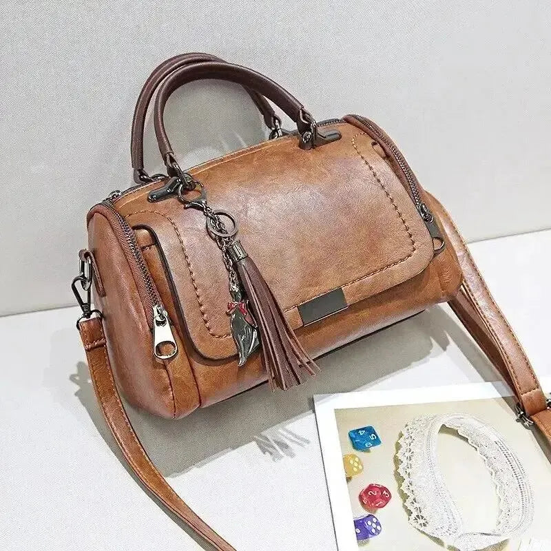 Tassel Decor Handbag, Women's Large Capacity Shoulder Bag, Fashion Zipper Crossbody Bag With Removable Strap