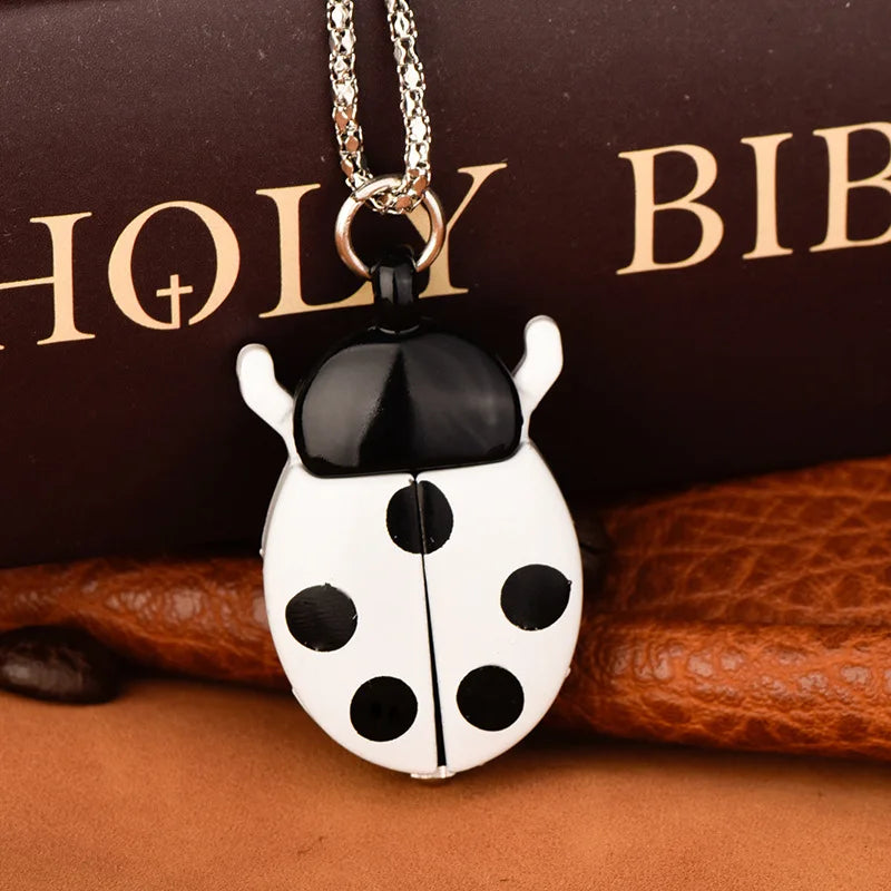 Fashion Small Golden Beetle Pocket Watchs, Cute New Adult Children Ladybug Watch,with Chain Lightweight Necklace Pendant Clock