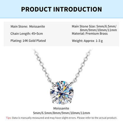 Rrjzz 0.5-5CT Moissanite Pendant Necklace for Women Solitaire D Color Round Cut Lab Imitation Diamond GRA Certified Necklaces